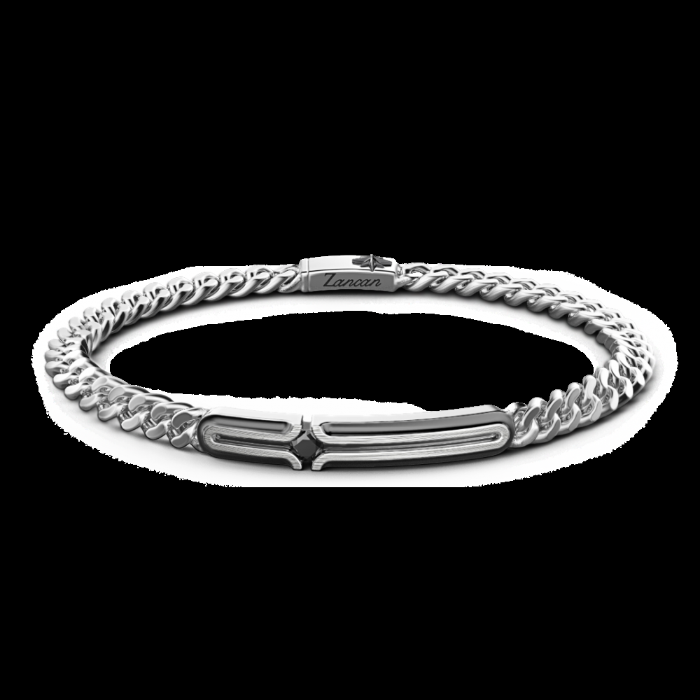 Zancan Bracciale grumetta Zancan in argento con targa e pietra nera Qualità Garantita