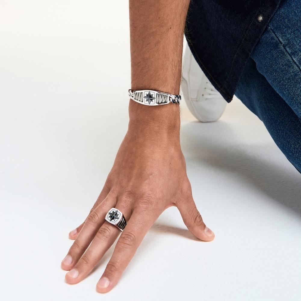 Zancan Bracciale Zancan in argento con maglia grumette e targa con rosa dei venti in ceramica Promozione Limitata