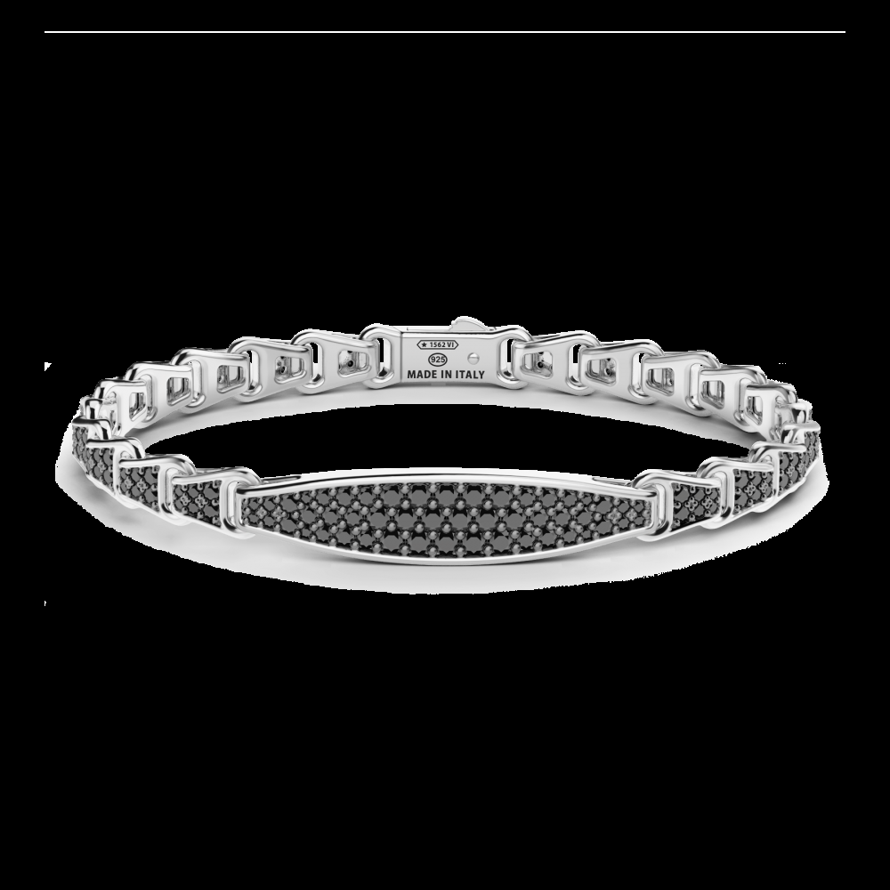 Zancan Bracciale Zancan in argento con targa e pietre nere Negozio