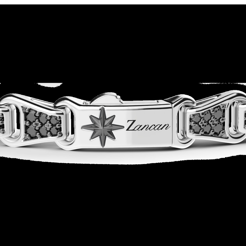 Zancan Bracciale Zancan in argento con targa e pietre nere Negozio