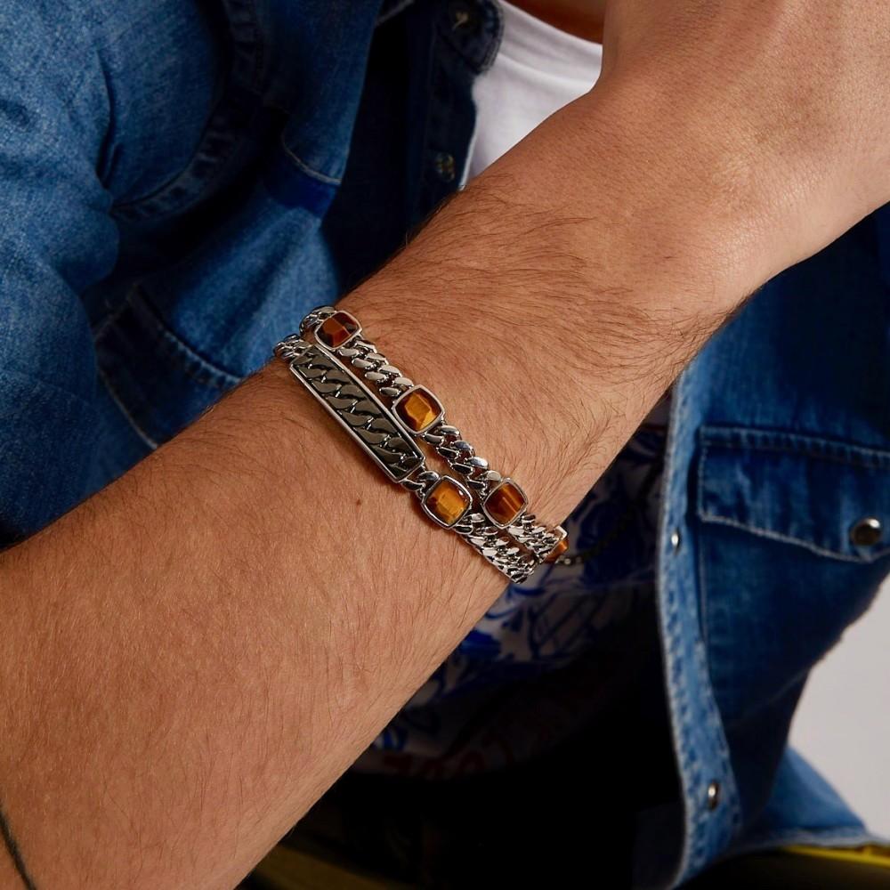 Zancan Bracciale a grumetta Zancan con targa e pietra occhio di tigre Vendita