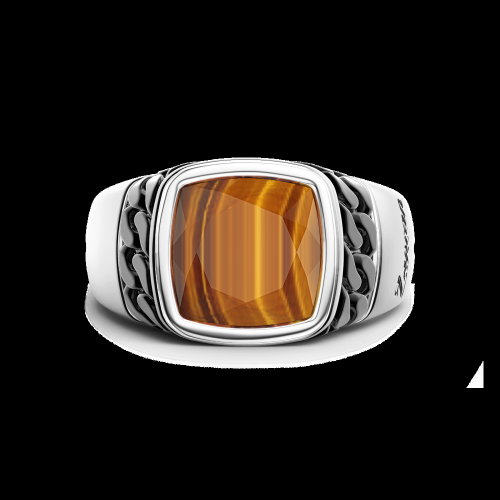Zancan Anello in argento bianco e nero con occhio di tigre naturale Promozione