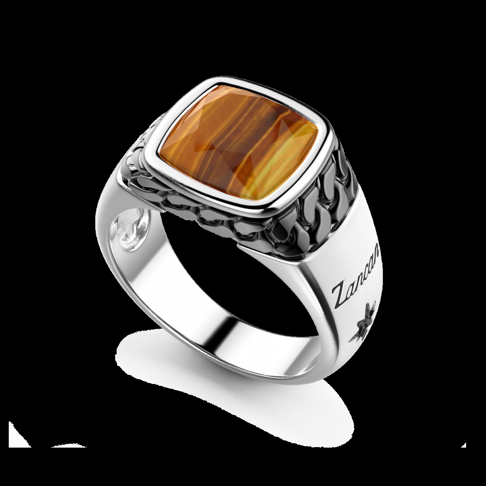 Zancan Anello in argento bianco e nero con occhio di tigre naturale Promozione