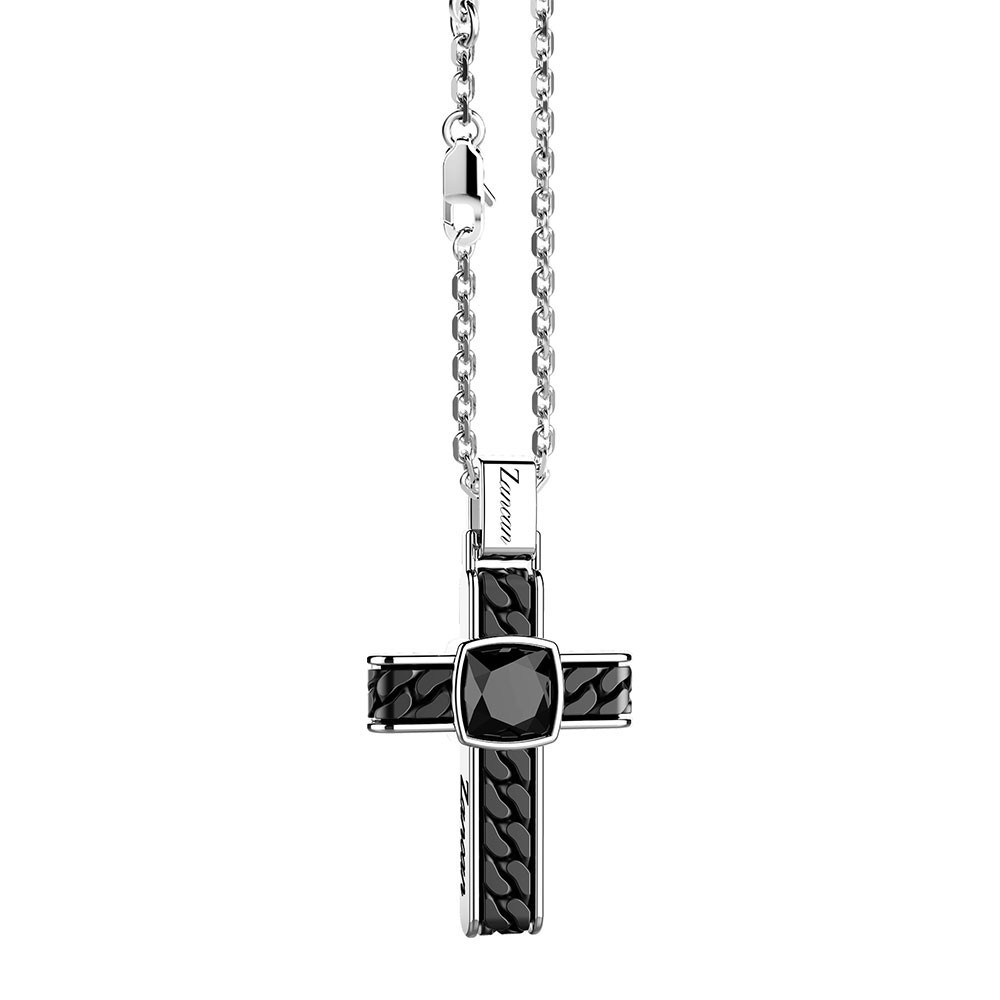 Zancan Collana in argento con pendente a croce e onice quadrata Fino Al -60%
