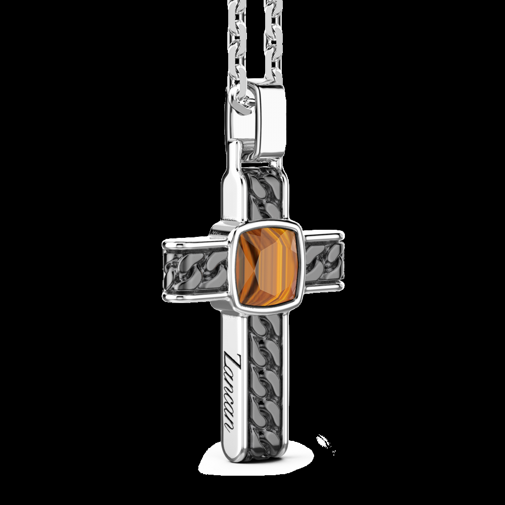 Zancan Collana in argento con pendente a croce e occhio di tigre quadrata Sconto
