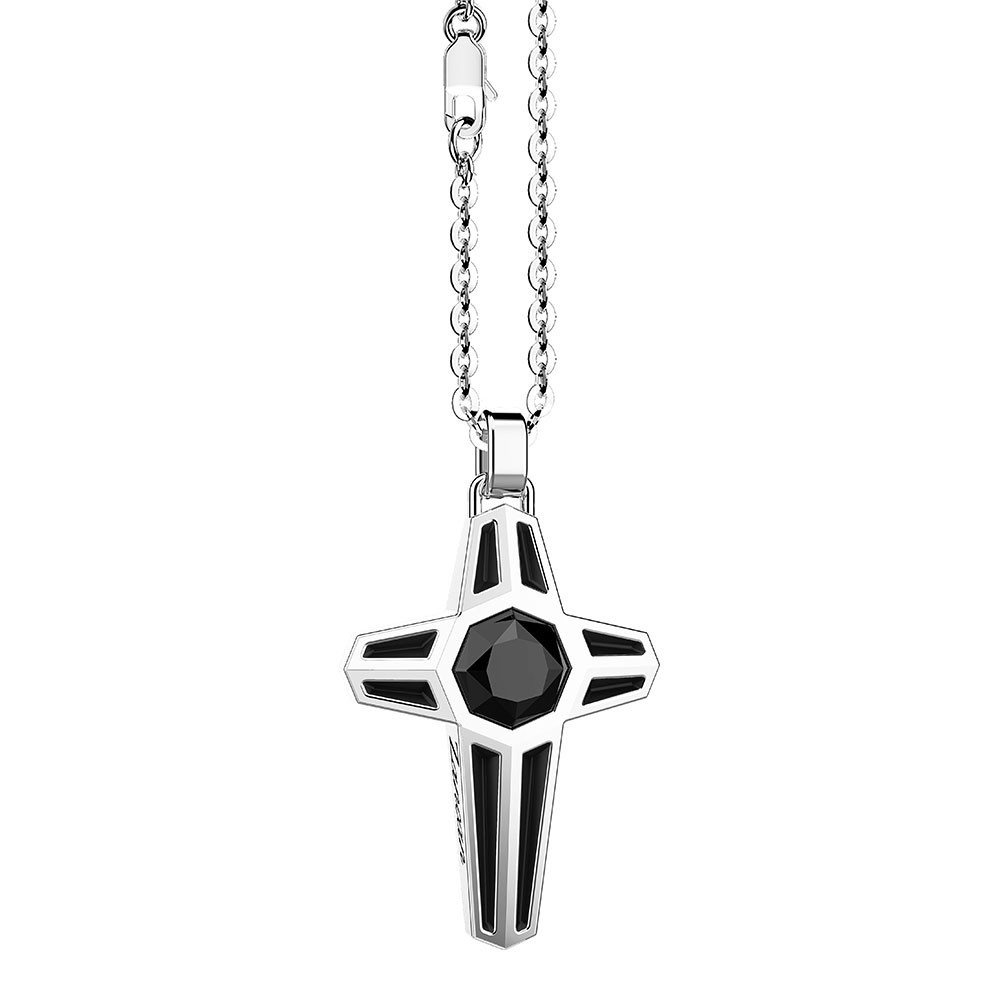 Zancan Collana Zancan in argento con pendente a croce e pietra nera Online