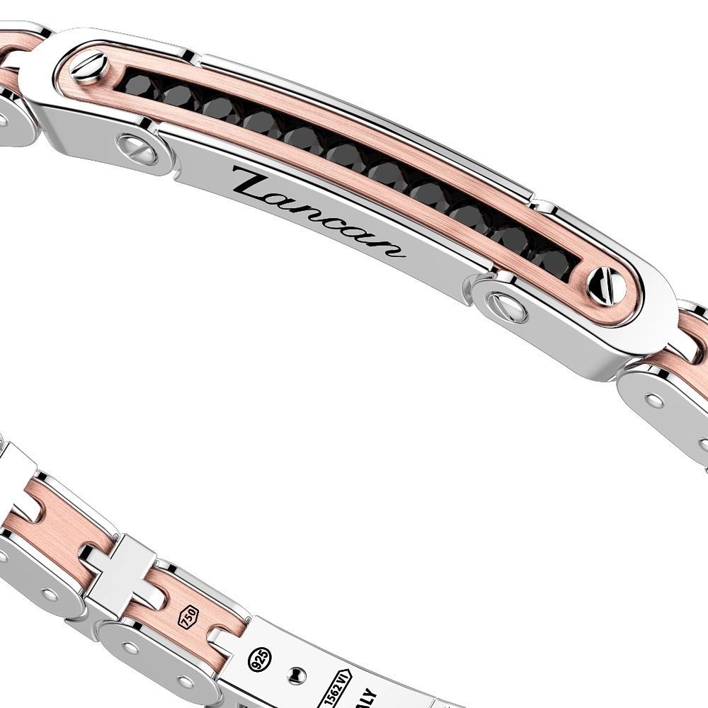 Zancan Bracciale Zancan in oro 18k ed argento con targa e pietre nere Italy