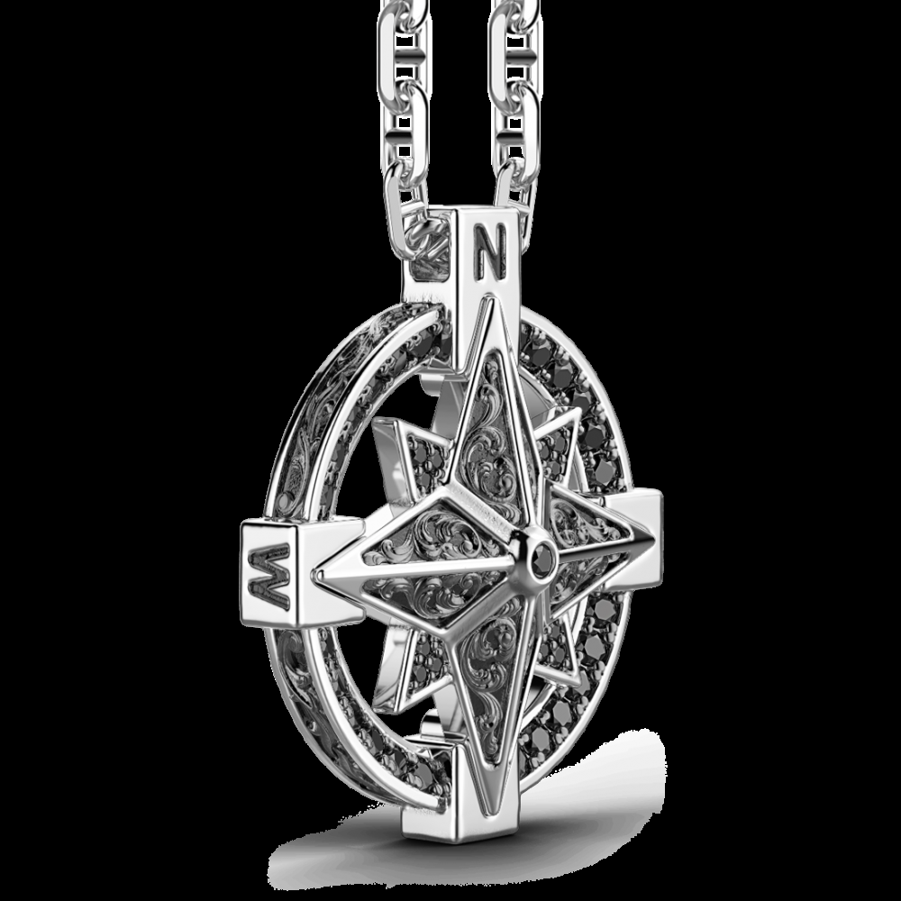 Zancan Collana Zancan in argento con pendente a rosa dei venti e pietre nere In Linea