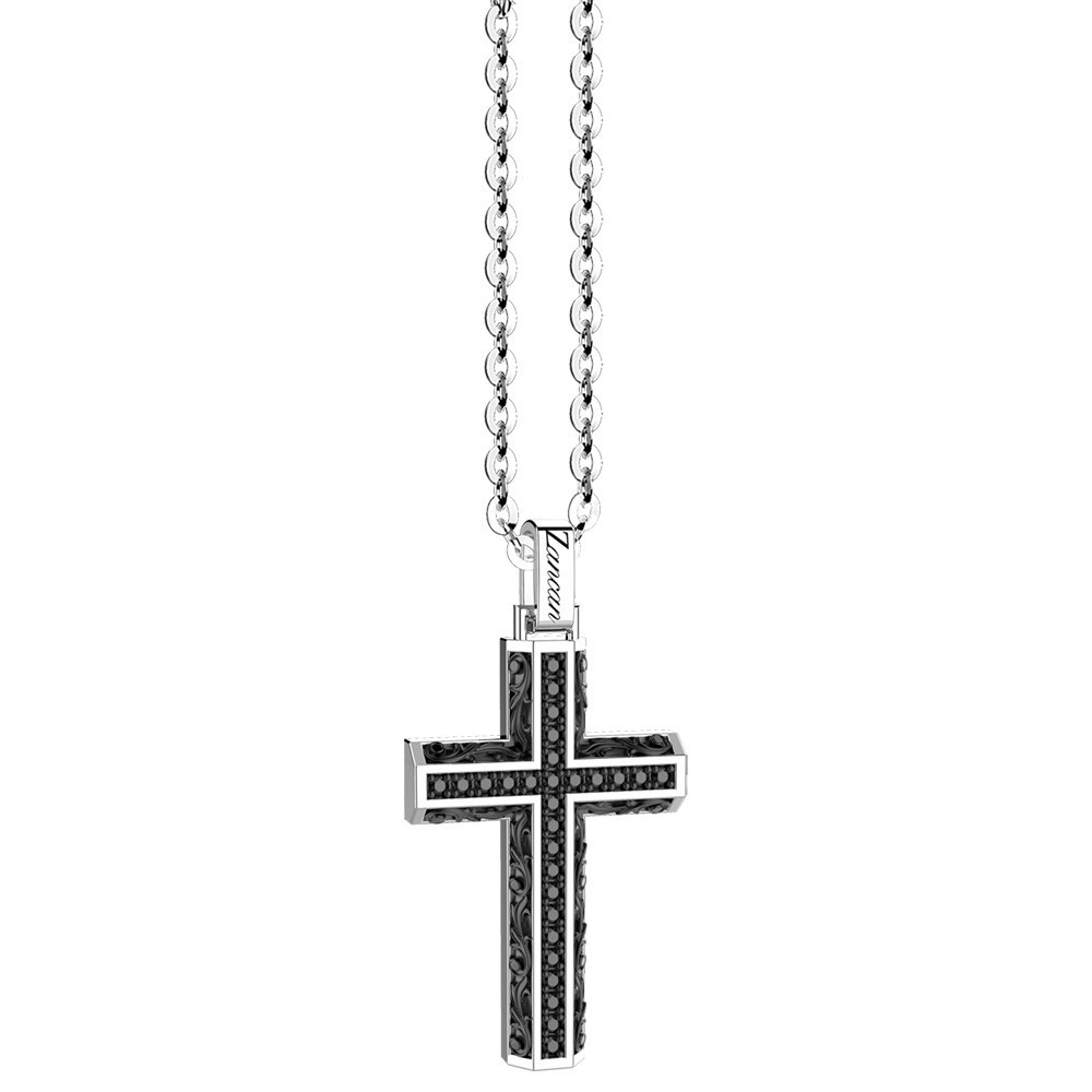 Zancan Collana Zancan in argento con pendente a croce e pietre nere Promozione