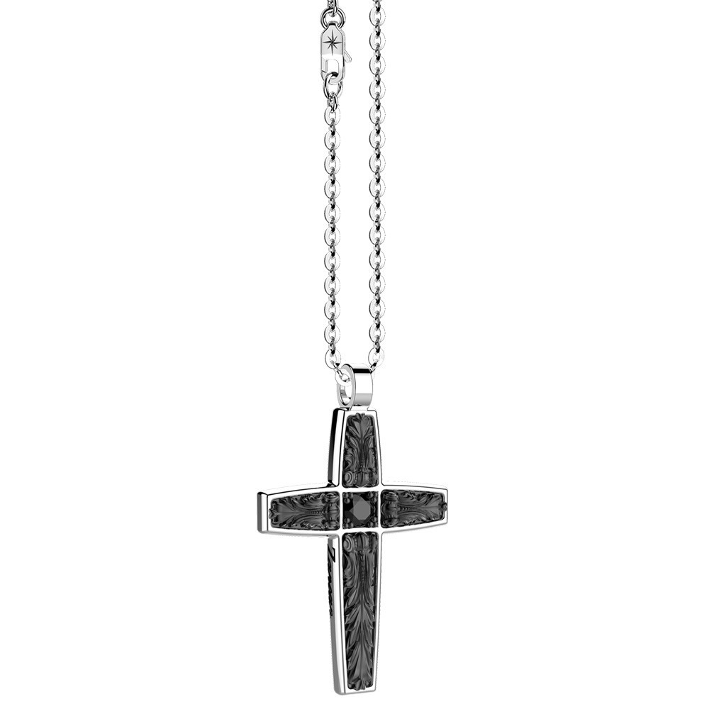 Zancan Collana Zancan in argento con pendente a croce e pietre nere Negozi Online