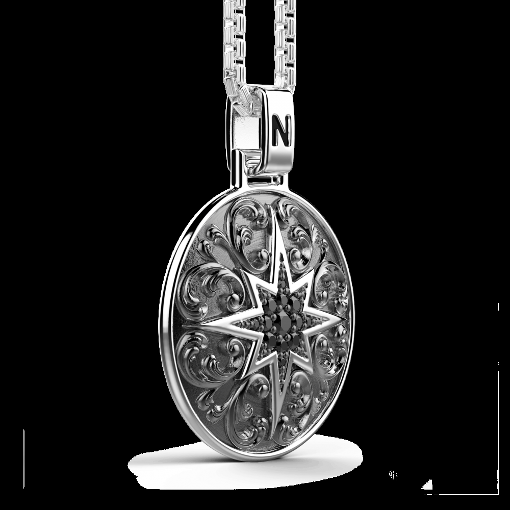 Zancan Collana Zancan in argento con pendente a rosa dei venti e pietre nere Sottocosto