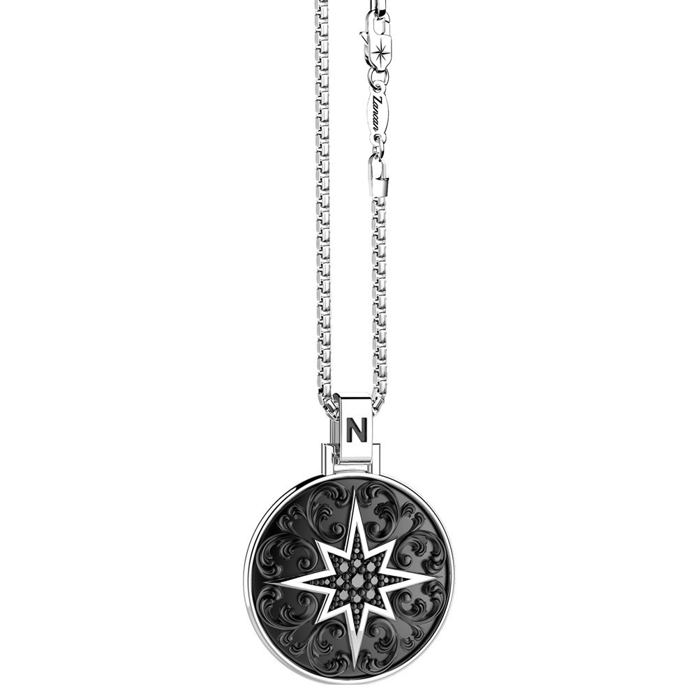 Zancan Collana Zancan in argento con pendente a rosa dei venti e pietre nere Sottocosto
