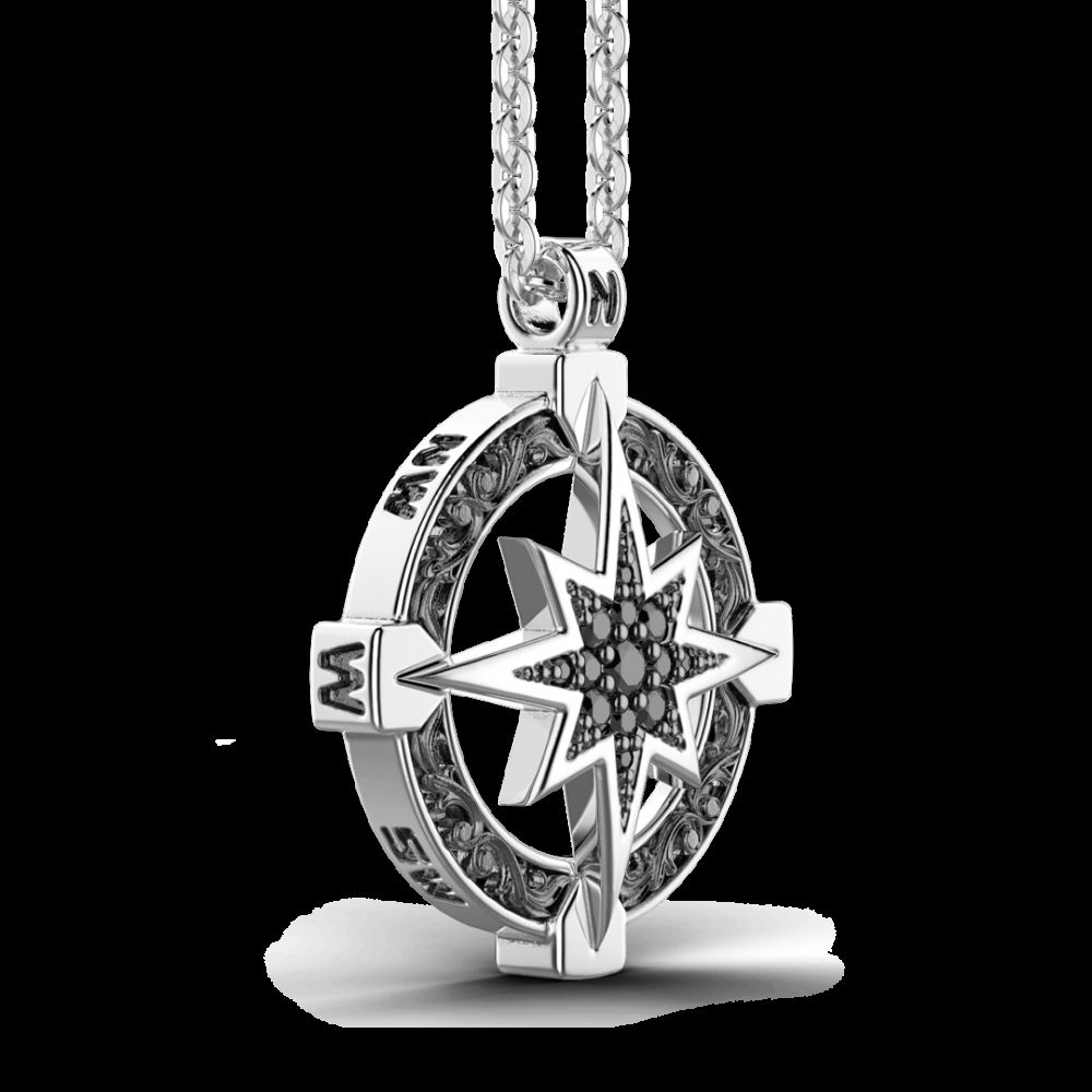Zancan Collana Zancan in argento con pendente a rosa dei venti e pietre nere Convenienza