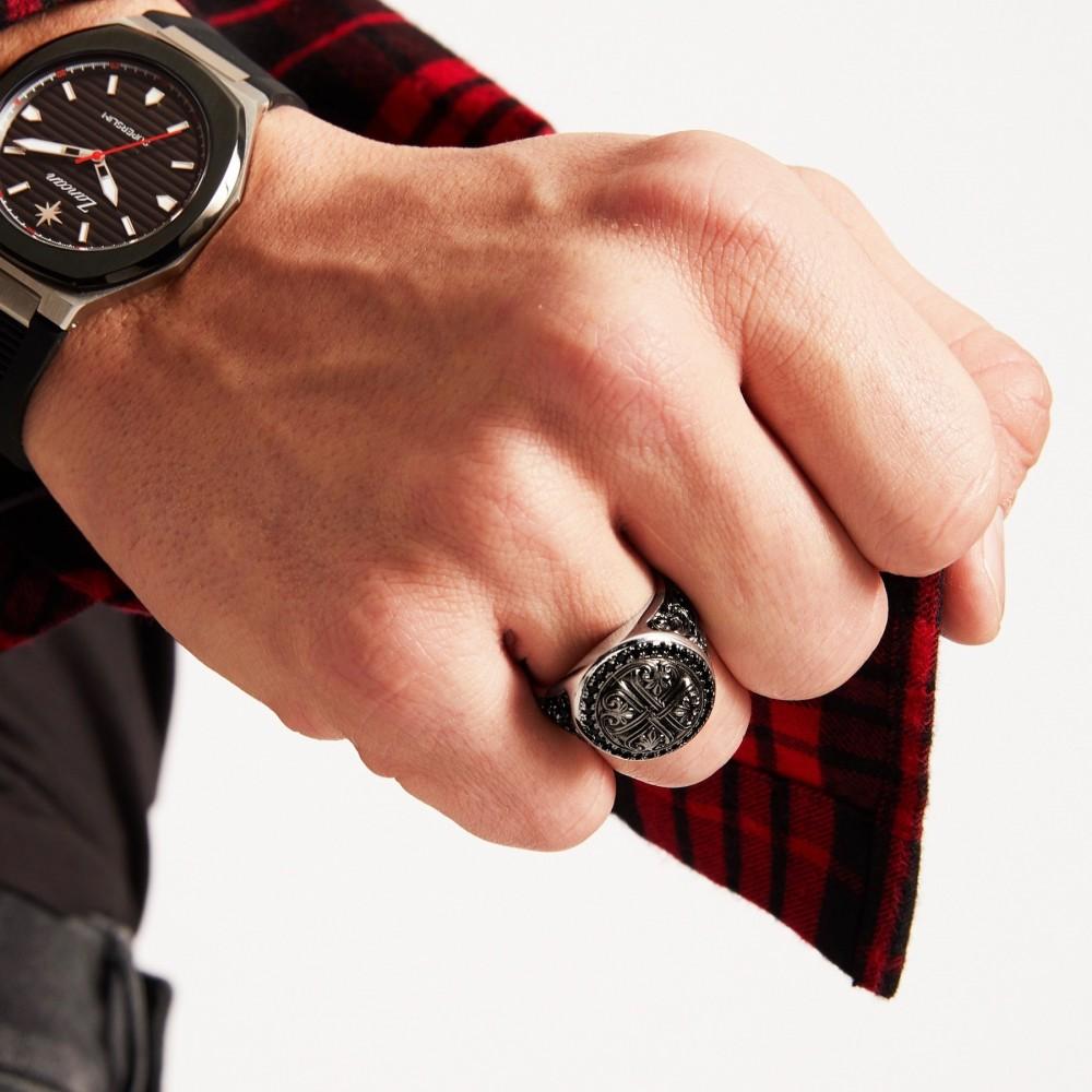 Zancan Anello Zancan in argento con pietre nere Presa