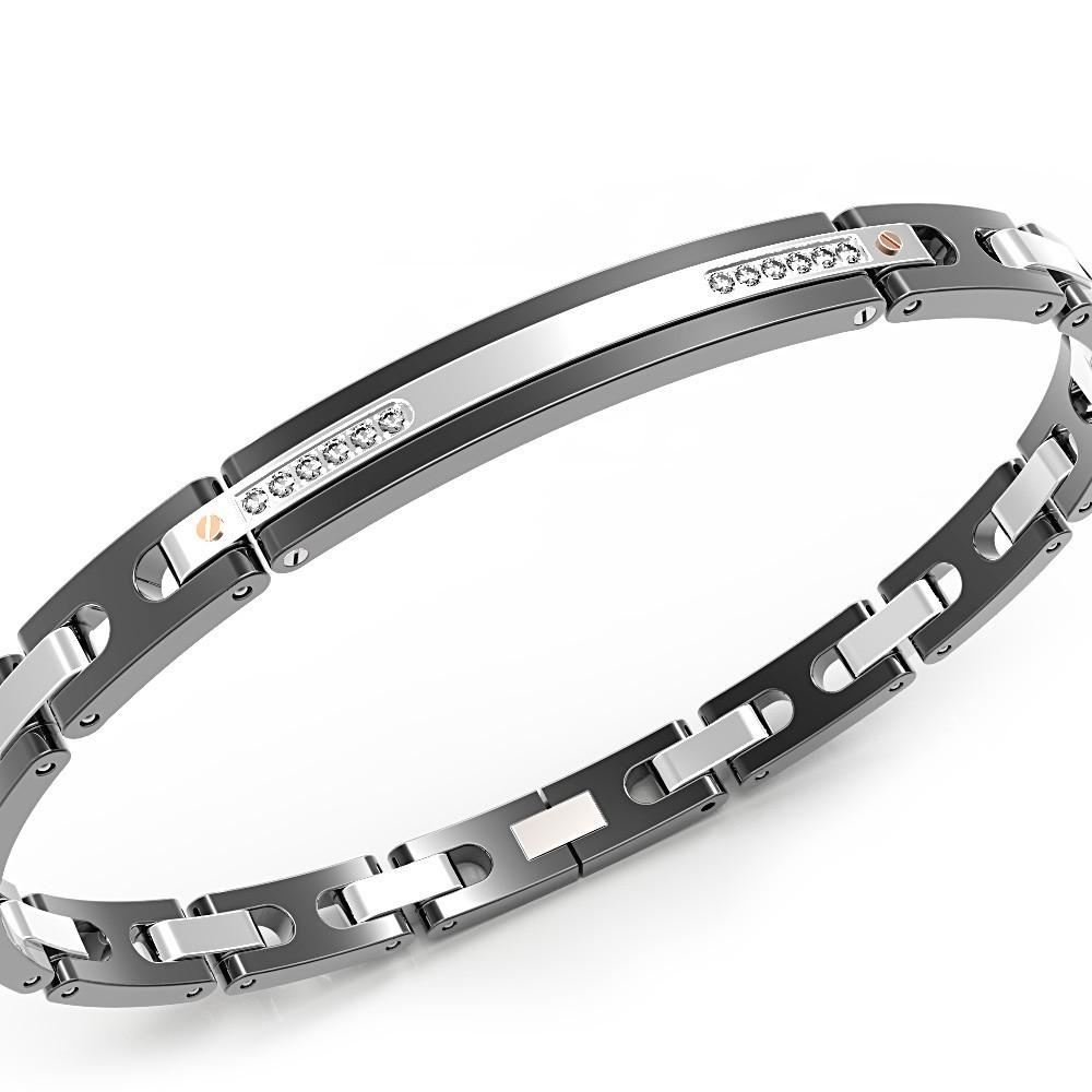 Zancan Bracciale Zancan in acciaio nero e zaffiri bianchi Italia