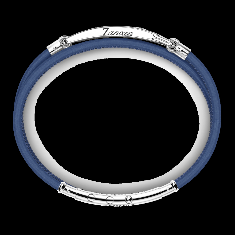 Zancan Bracciale Zancan in pelle naturale con targa in argento e pietre nere Italia