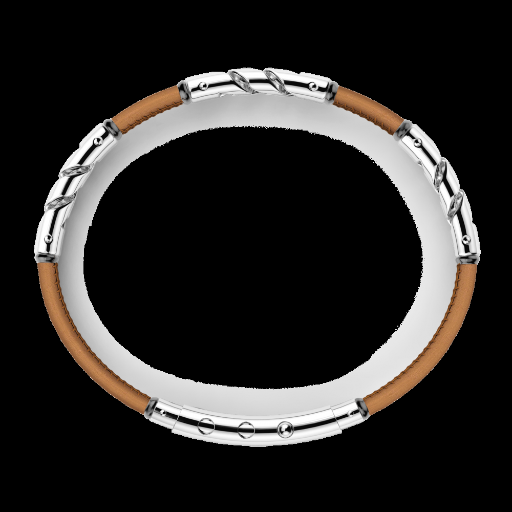 Zancan Bracciale Zancan in pelle naturale con elemnti in argento In Linea