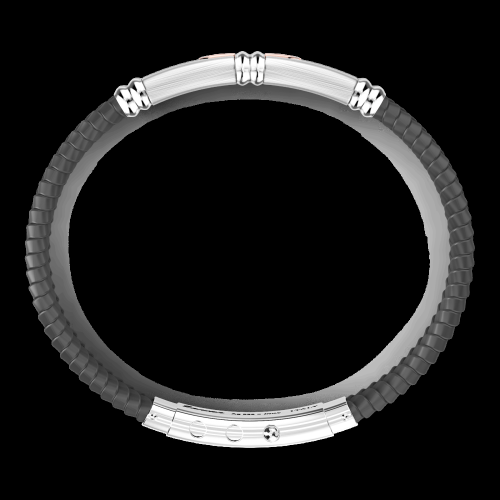 Zancan Bracciale Zancan in silicone nero con targa in argento e dettagli in oro rosa Qualità Garantita