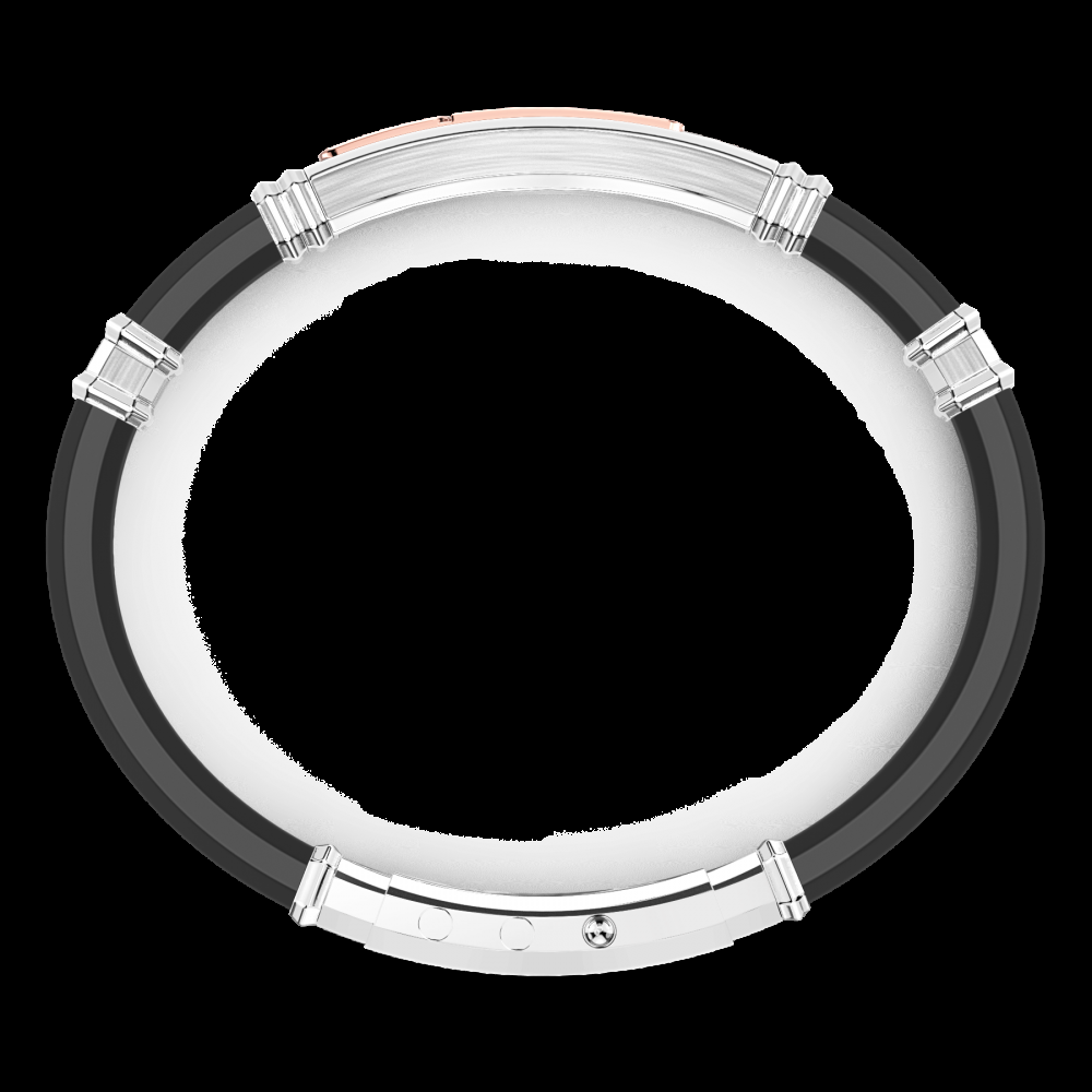 Zancan Bracciale Zancan in silicone nero con targa in argento e dettagli in oro rosa e pietre nere Vendita Calda