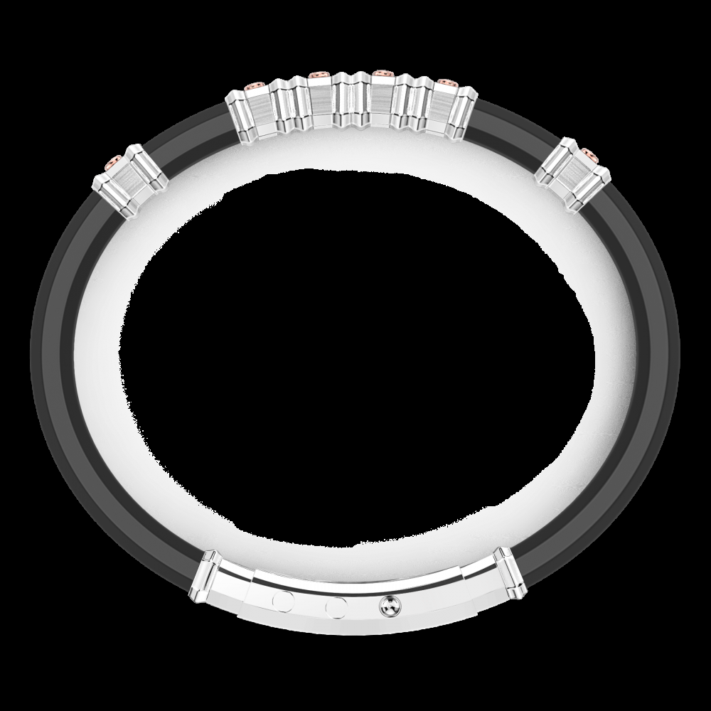 Zancan Bracciale Zancan in silicone nero con targa in argento e dettagli in oro rosa Vendita Economica