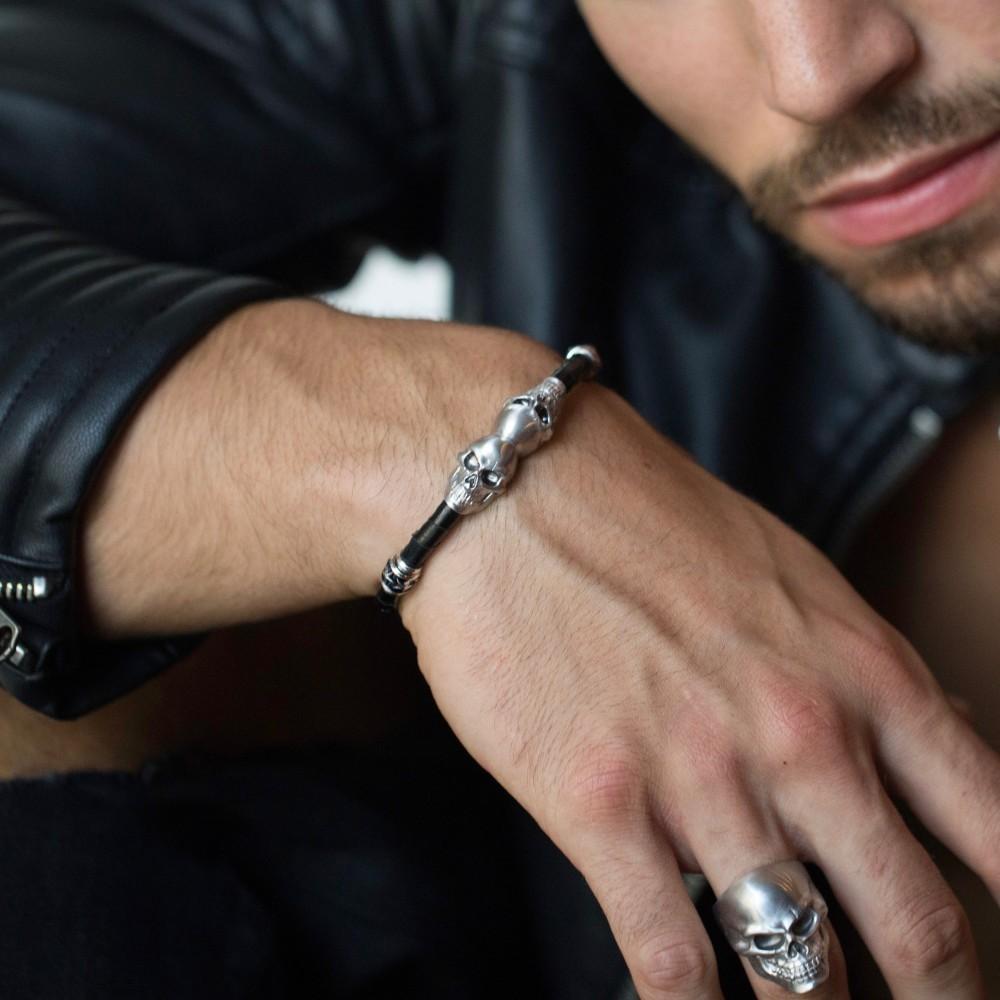 Zancan Bracciale Zancan in pelle con teschi In Saldo