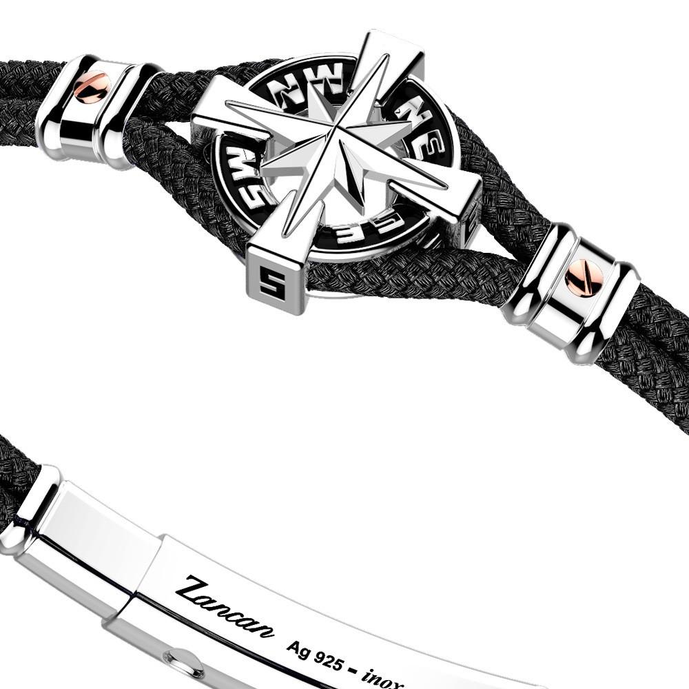 Zancan Bracciale Zancan in kevlar con rosa dei venti in argento Presa
