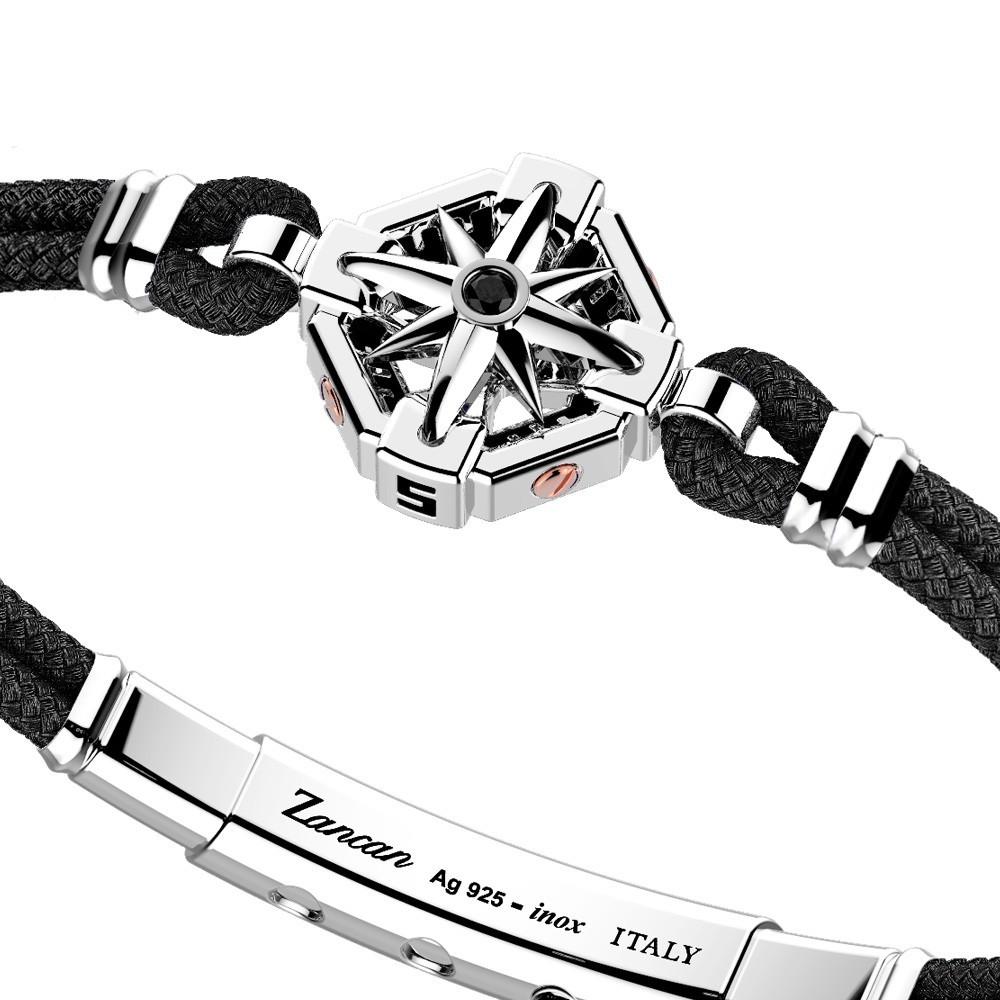 Zancan Bracciale Zancan in kevlar con rosa dei venti in argento e pietra nera Bestseller