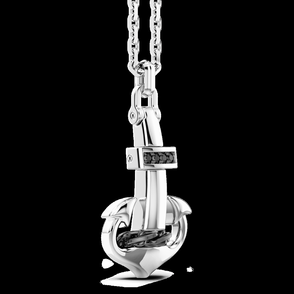 Zancan Collana Zancan in argento con pendente ad ancora e pietre nere ACQUISTA ORA