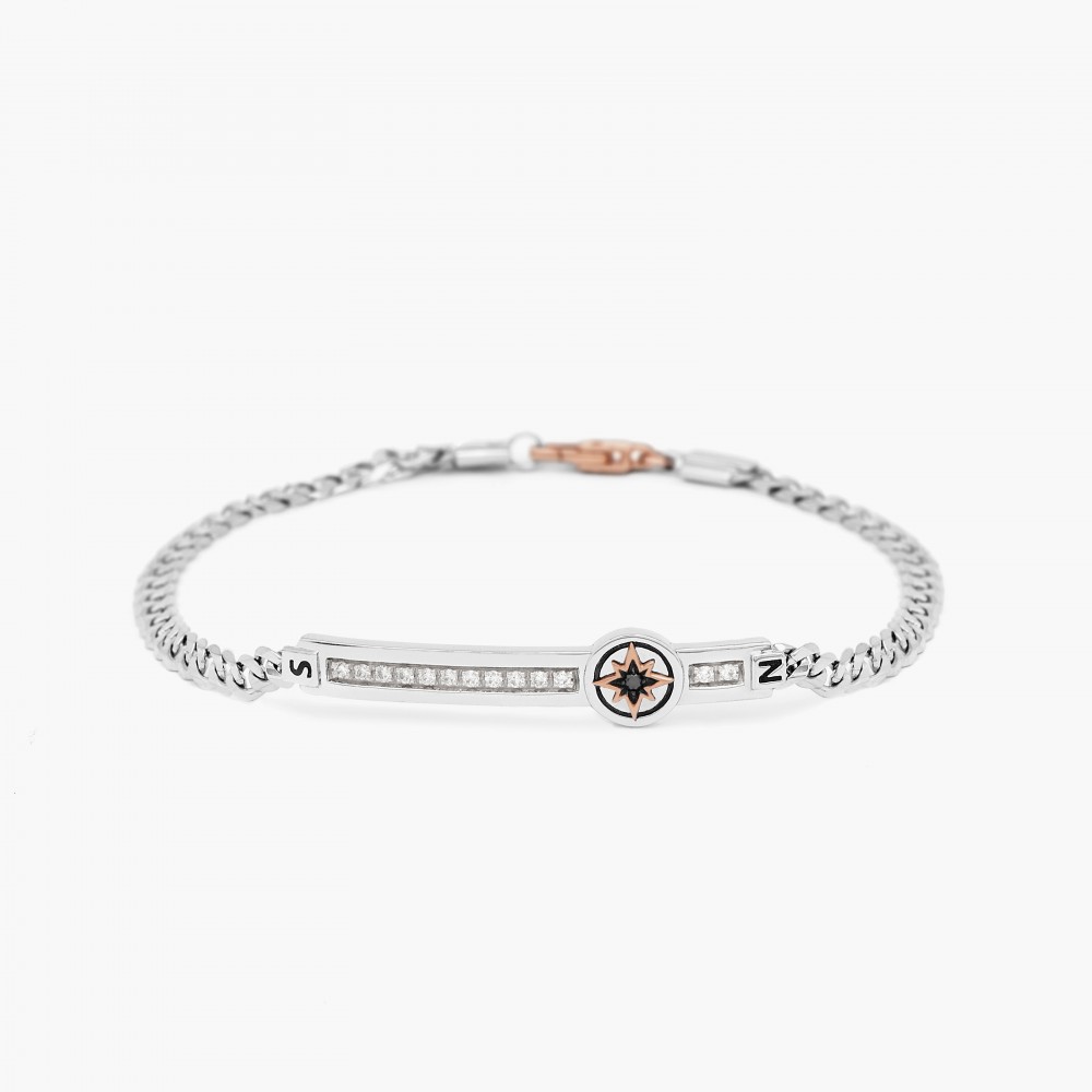 Zancan Bracciale Zancan in oro bianco con diamanti e rosa dei venti Offerta Pasqua