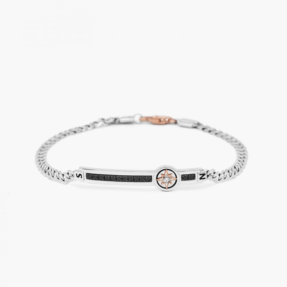 Zancan Bracciale Zancan in oro bianco con diamanti e rosa dei venti Offerta Giorno del Papà