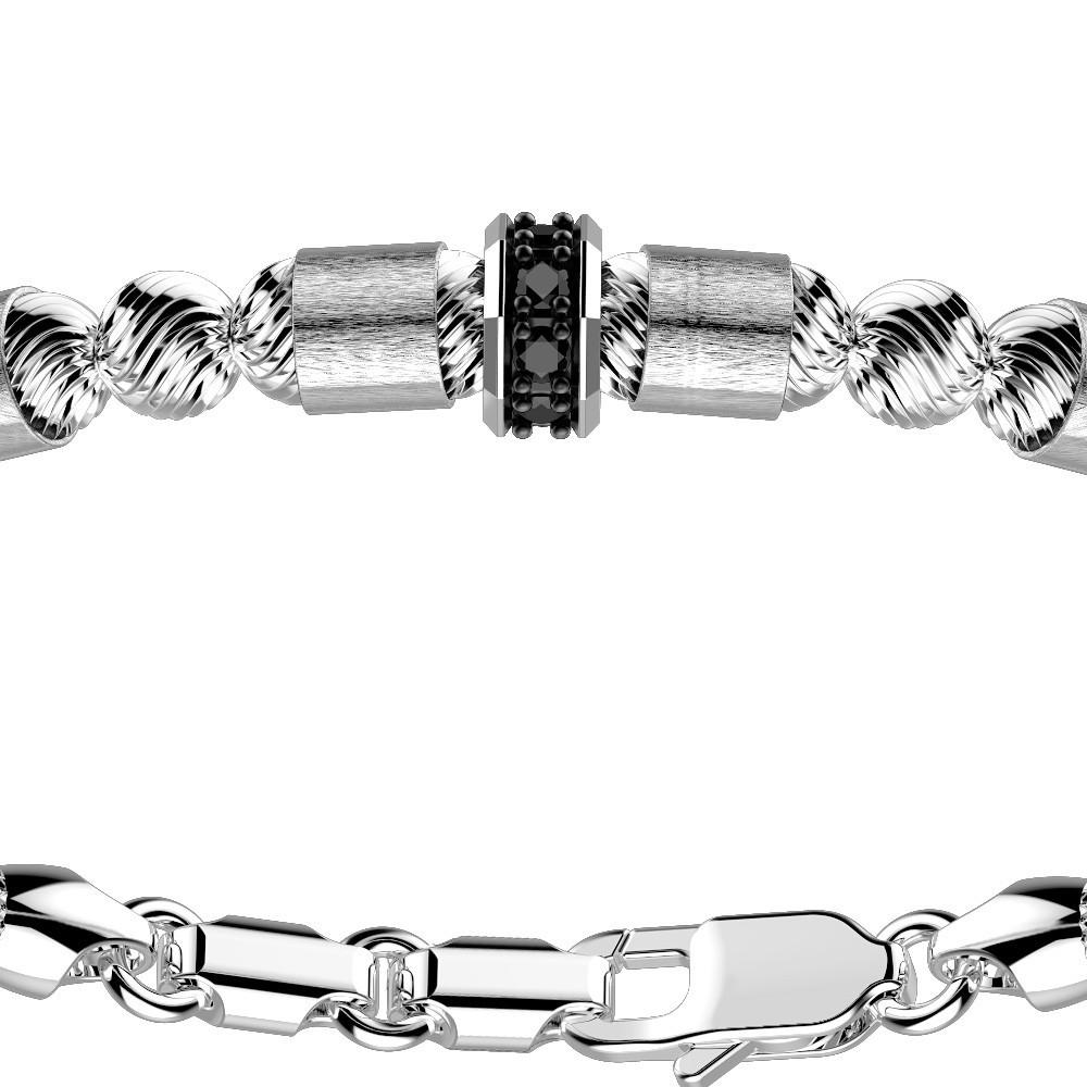 Zancan Bracciale Zancan in argento a sfere con inserti satinati e pietre nere Offerte speciali