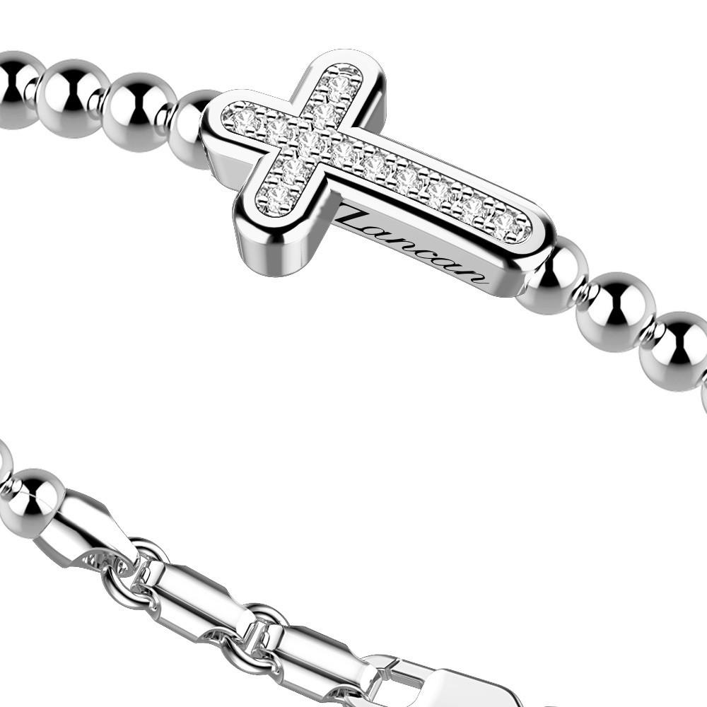 Zancan Bracciale Zancan in argento a sfere con croce e pietre bianche Rilascio limitato