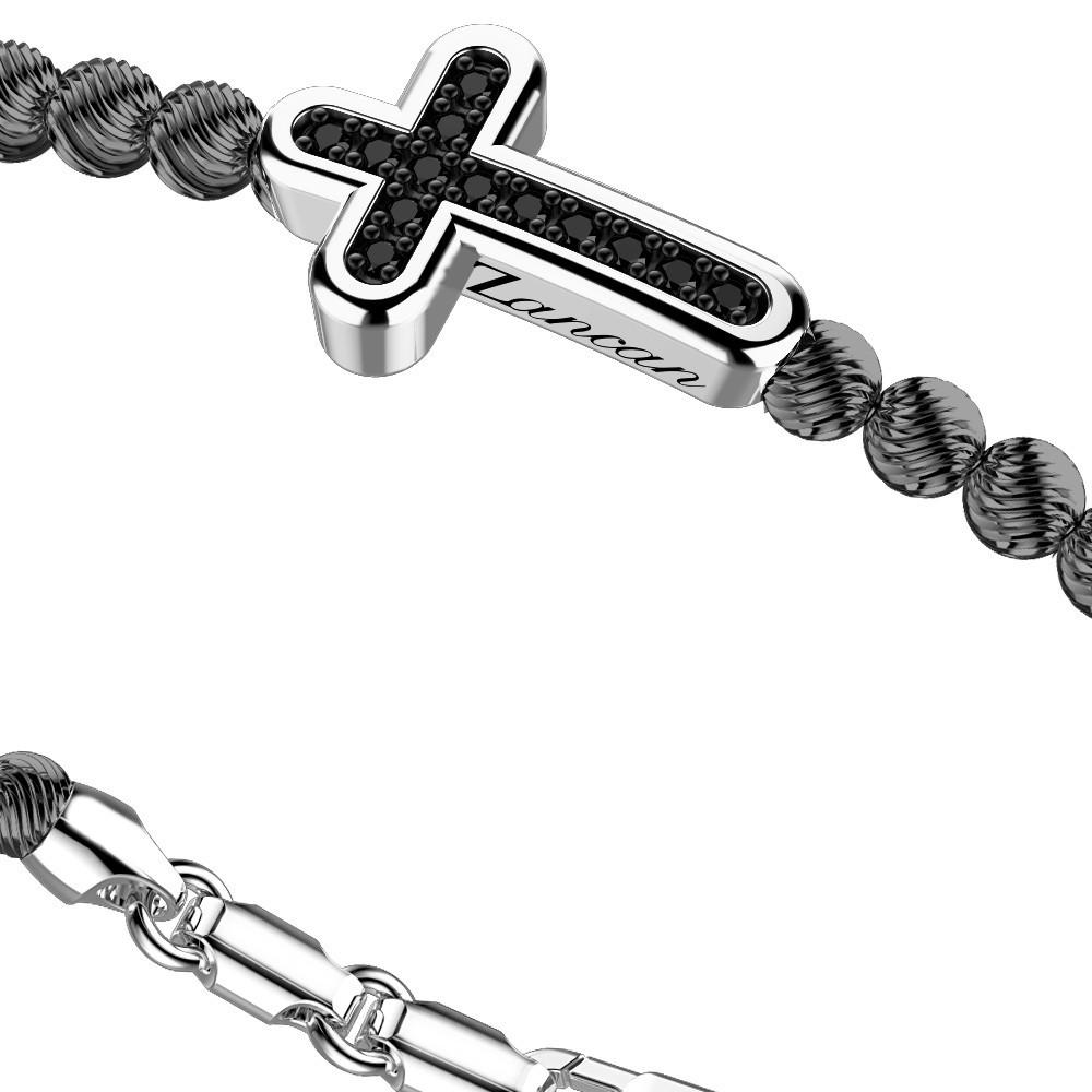 Zancan Bracciale Zancan in argento a sfere con croce e pietre nere Ultimi tre giorni