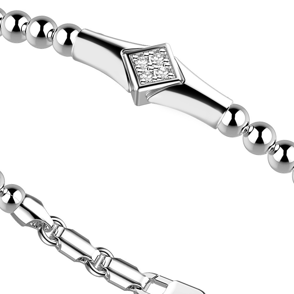 Zancan Bracciale Zancan in argento a sfere con targa e pietre bianche Ultimi due giorni