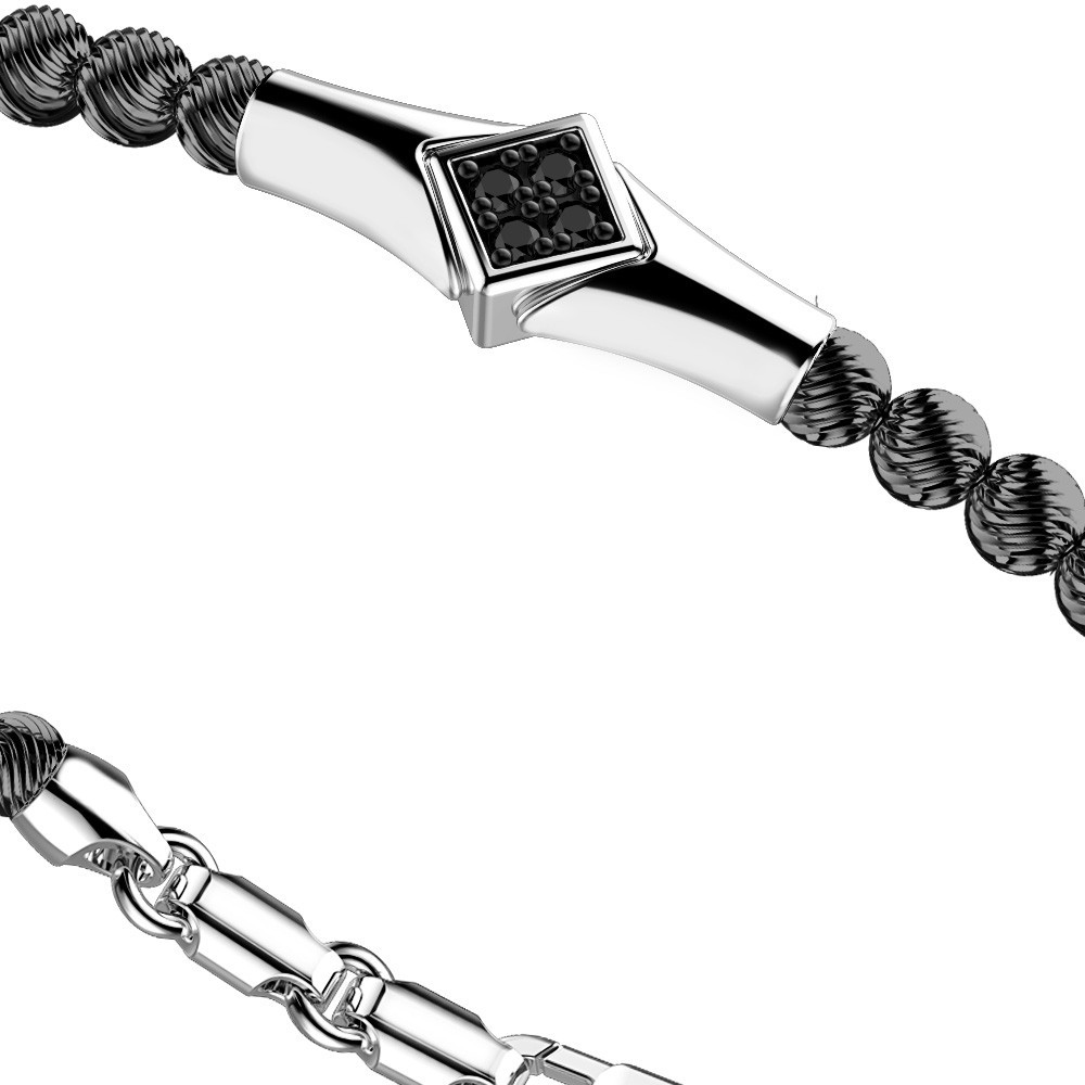 Zancan Bracciale Zancan in argento a sfere con targa e pietre nere Ultimo giorno