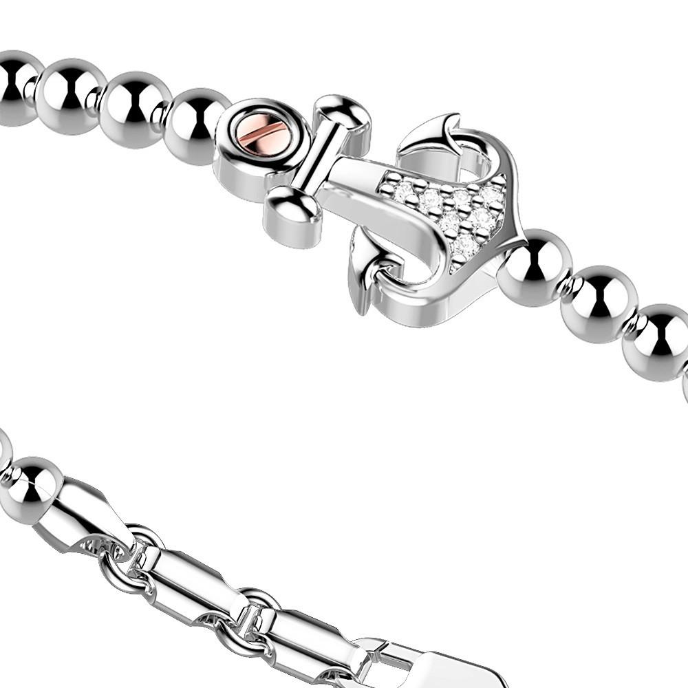 Zancan Bracciale Zancan in argento a sfere con ancora e pietre bianche Fino al 60% di sconto