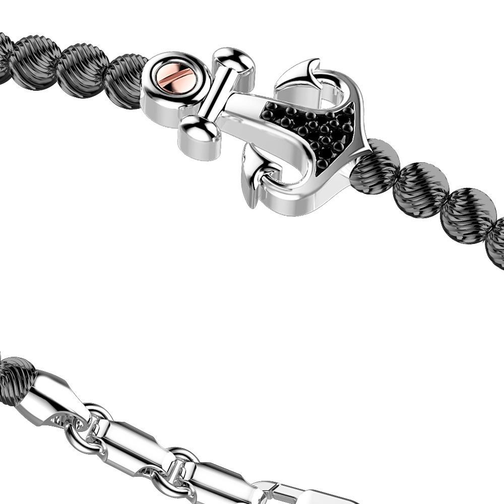 Zancan Bracciale Zancan in argento a sfere con ancora e pietre nere Fino al 65% di sconto