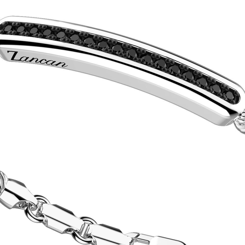 Zancan Bracciale Zancan in argento a sfere con targa e pietre nere Only for today
