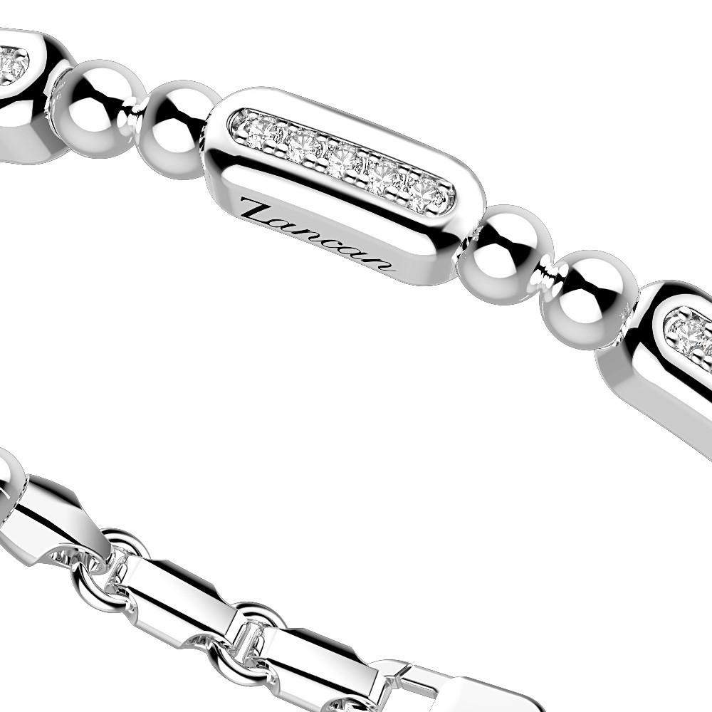 Zancan Bracciale Zancan in argento a sfere con targhe e pietre bianche Sostegno trimestrale