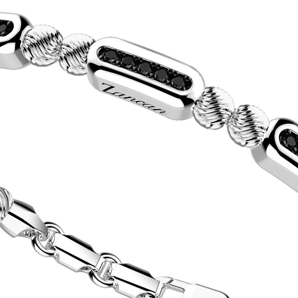 Zancan Bracciale Zancan in argento a sfere con targhe e pietre nere Fino al 55% di sconto