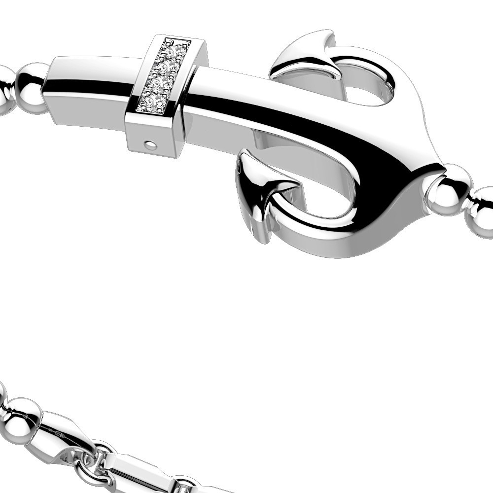 Zancan Bracciale Zancan in argento a sfere con ancora e pietre bianche Super sconto