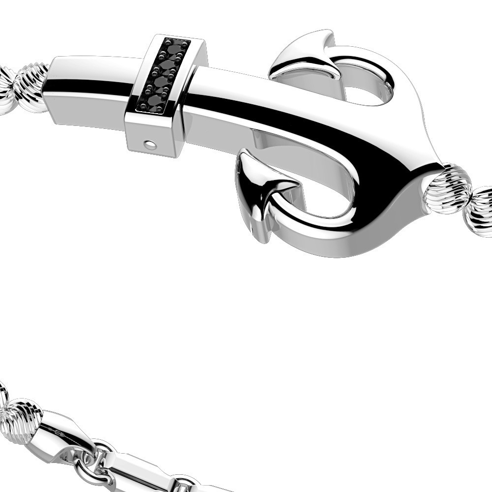 Zancan Bracciale Zancan in argento a sfere con ancora e pietre nere Enormi sconti