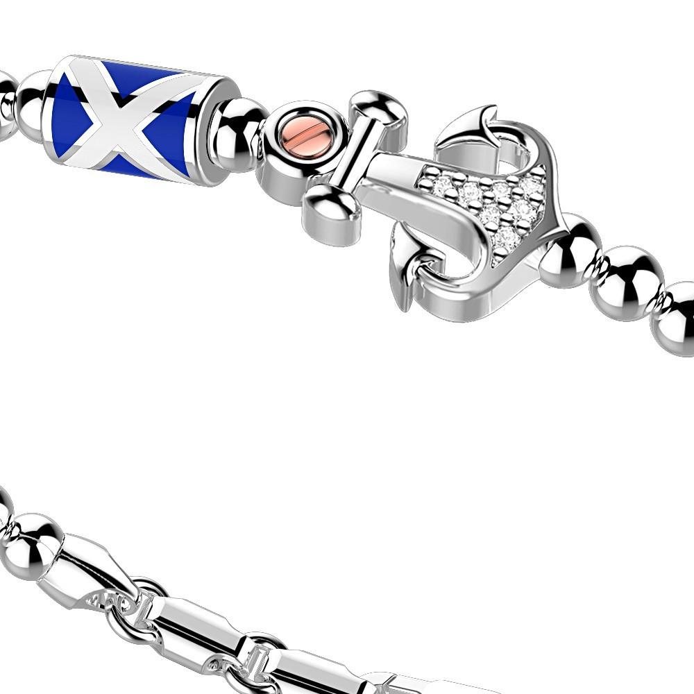 Zancan Bracciale Zancan in argento a sfere con bandiere nautiche e ancora con pietre bianche Esporta salva