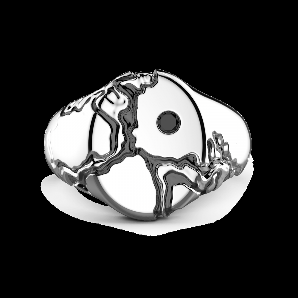 Zancan Anello chevalier Zancan in argento con pietra nera