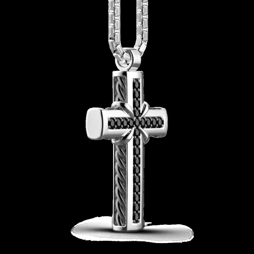 Zancan Collana Zancan in argento con pendente a croce e pietre nere Italy