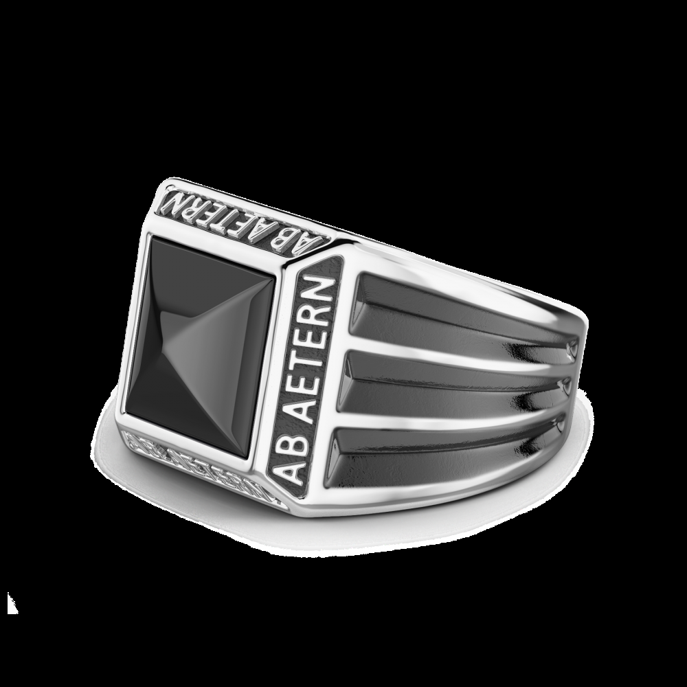 Zancan Anello Zancan in argento con scritta in latino e pietra onice Vendita