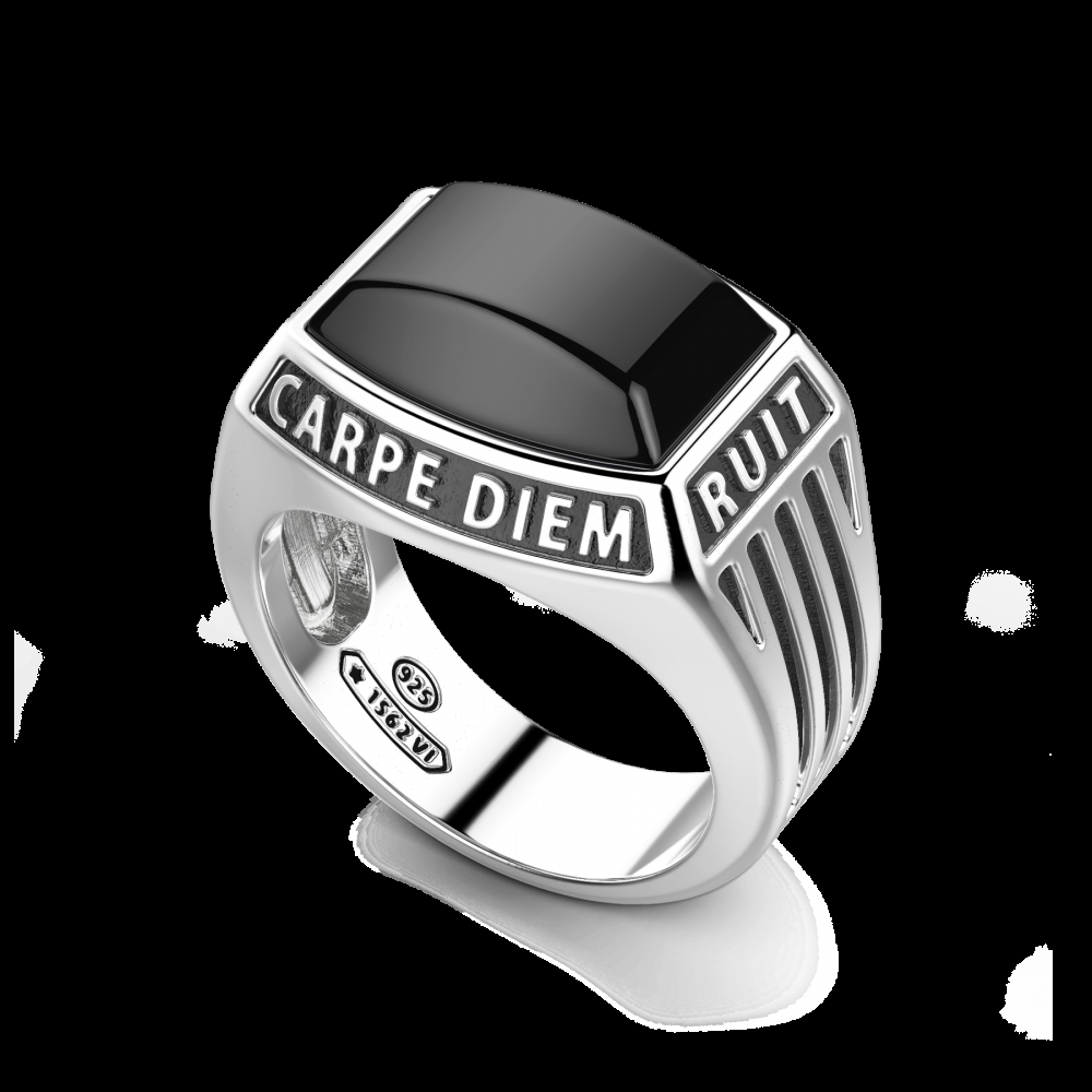 Zancan Anello Zancan in argento con scritta in latino e pietra onice Spedizione Gratuita