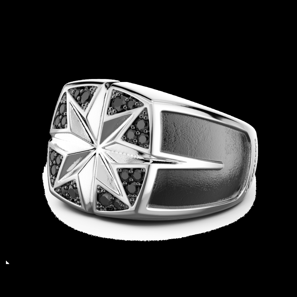 Zancan Anello Zancan in argento con rosa dei venti incisa e pietre nere Soddisfazione Garantita