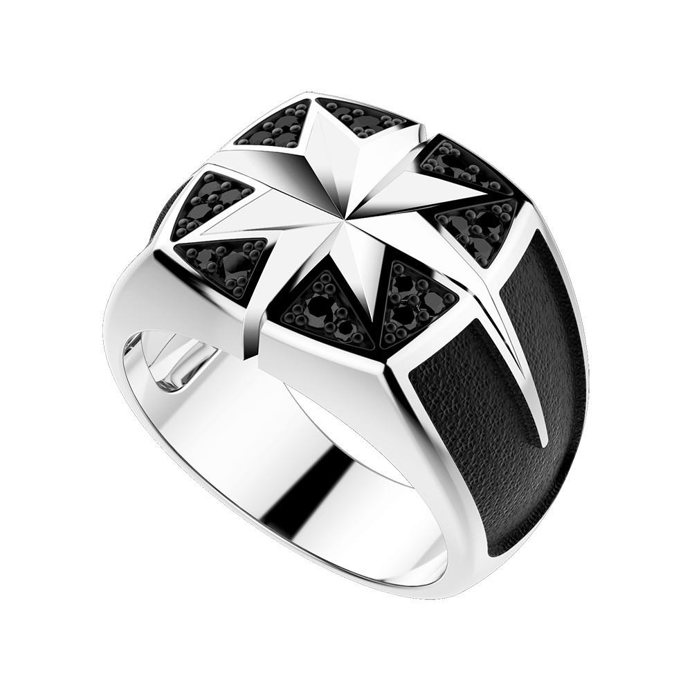 Zancan Anello Zancan in argento con rosa dei venti incisa e pietre nere Soddisfazione Garantita