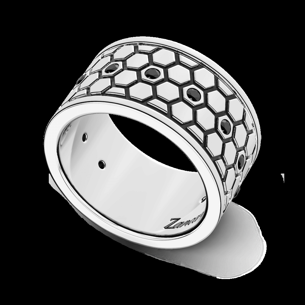 Zancan Anello a fascia larga Zancan in argento e pietre nere Sottocosto